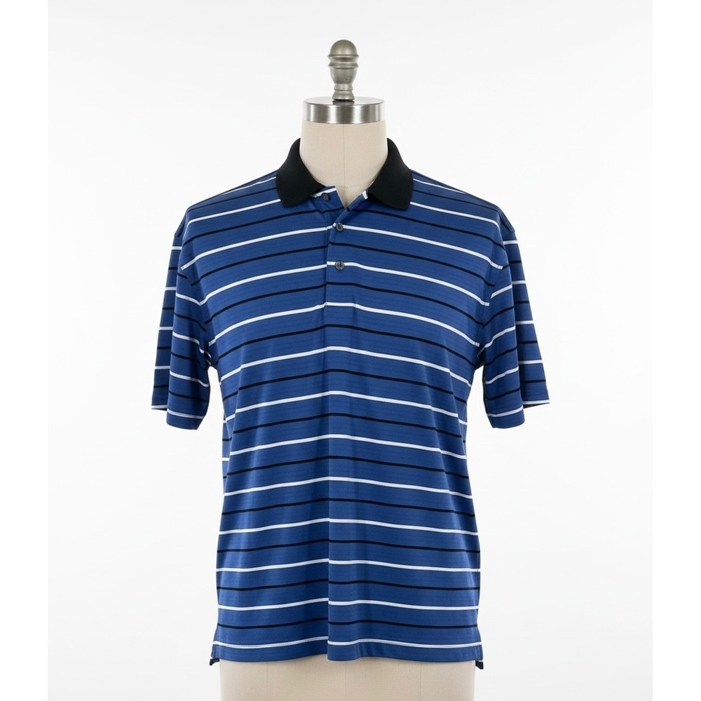 PGA Tour Mens XL Striped Short Sleeve Golf Polo Shirt Blue Black White